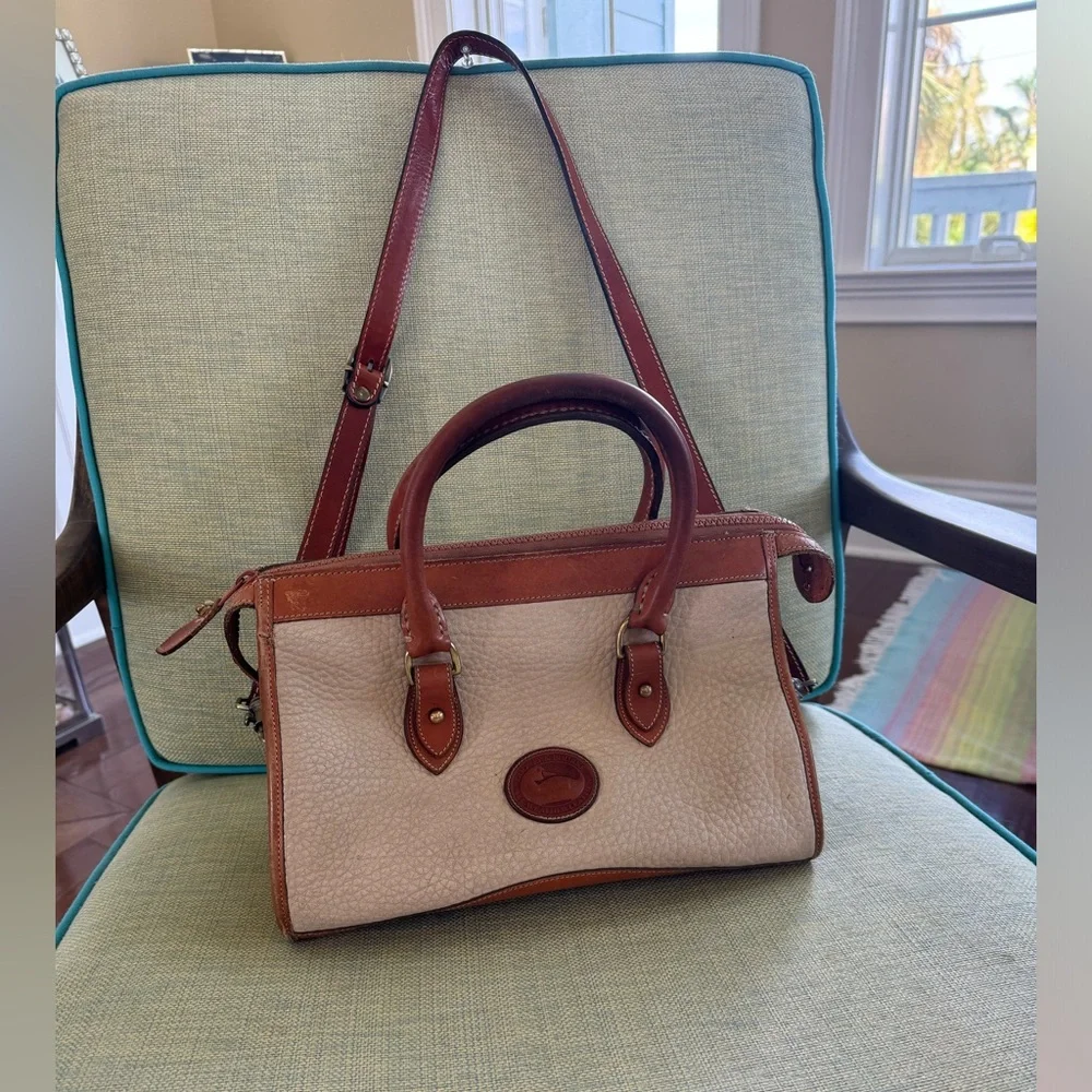 Dooney & Bourne Vintage Zipper Satchel in British Tan and Bone - Picture 11 of 14